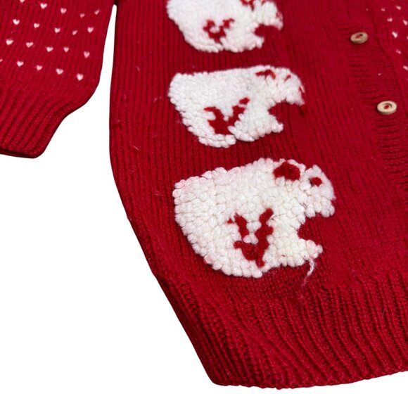 Vintage ANDINA Red Sheepswool Hand made in Peru Capybara Cardigan Women's Size M - Picture 6 of 11
